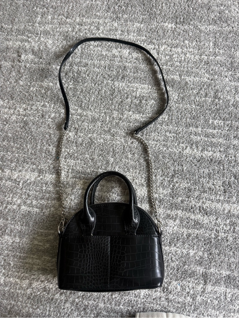 Zara Black Croc-Embossed Mini Dome Crossbody Bag